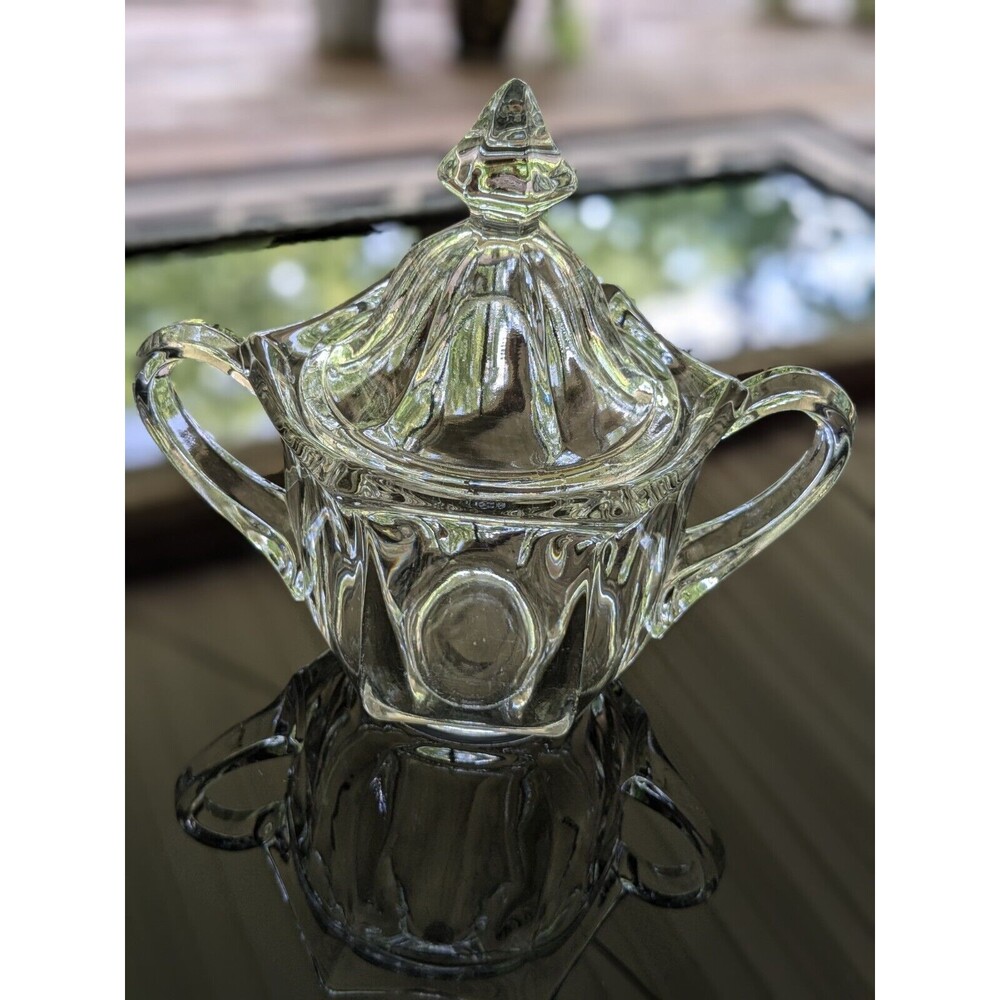 IMPERIAL GLASS-OHIO Old Williamsburg Glass Sugar Bowl Dish Clear Double Handles